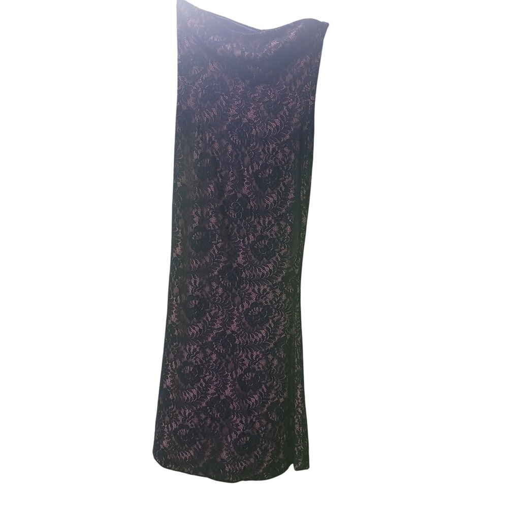 Dress The Population Strapless Lace Midi Dress L Black Nude Formal Cocktail
